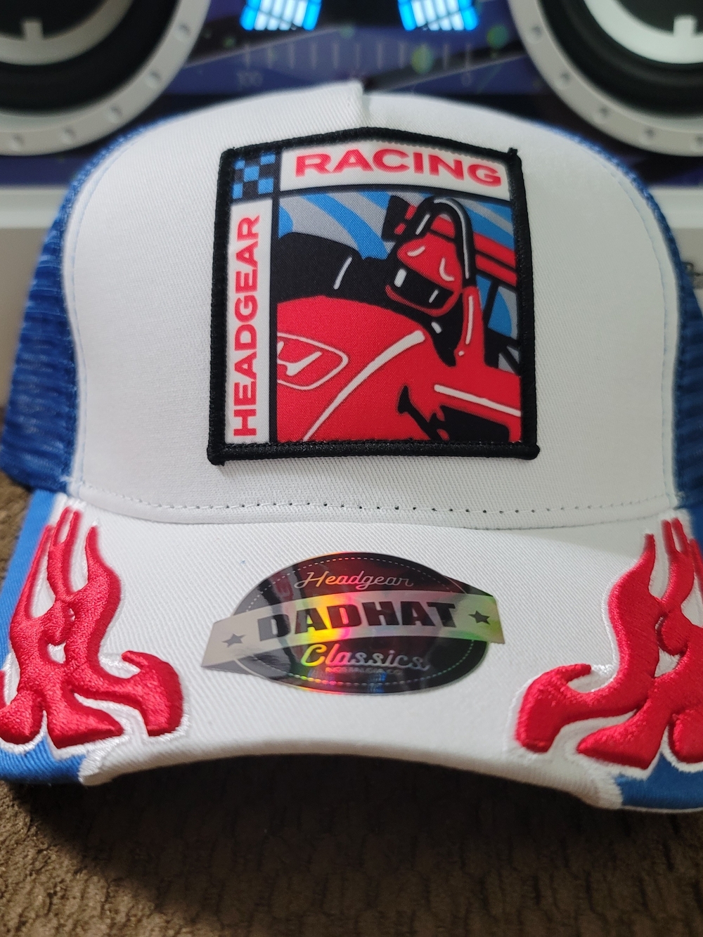 Headgear Racing Dad Hat - White & Blue with Red Accents - New With Tags
